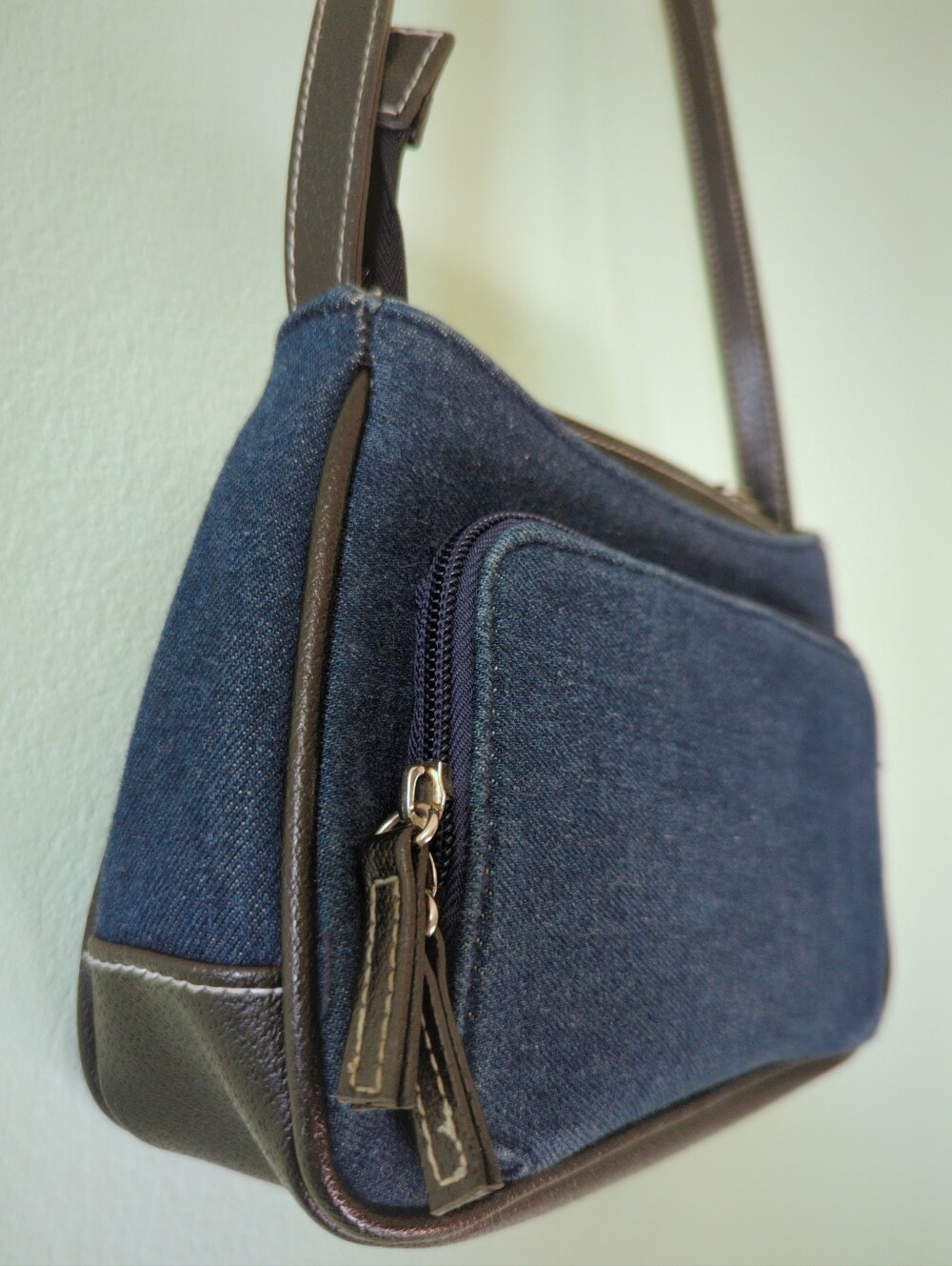 Vintage Y2K Denim Mini Shoulder Bag 2000s Faux Leather Blue Black